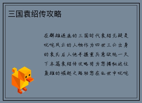 三国袁绍传攻略