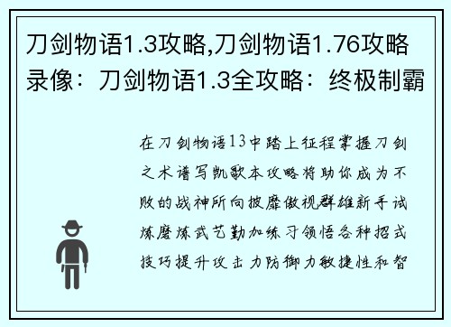 刀剑物语1.3攻略,刀剑物语1.76攻略录像：刀剑物语1.3全攻略：终极制霸指南，步步为营征服战场